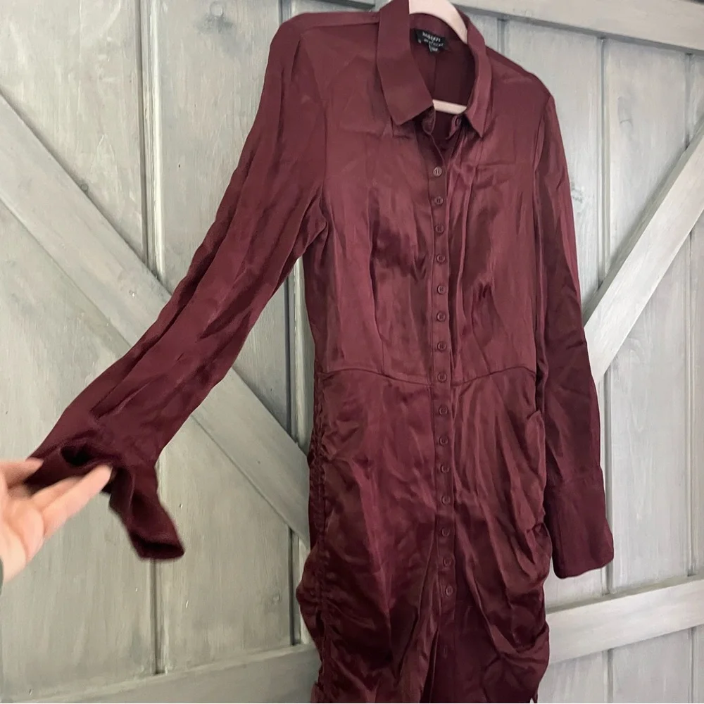 Bardot Sui Side Ruched Long Sleeve Minidress Merlot Red Satin Size US‎ 6 - Picture 10 of 14